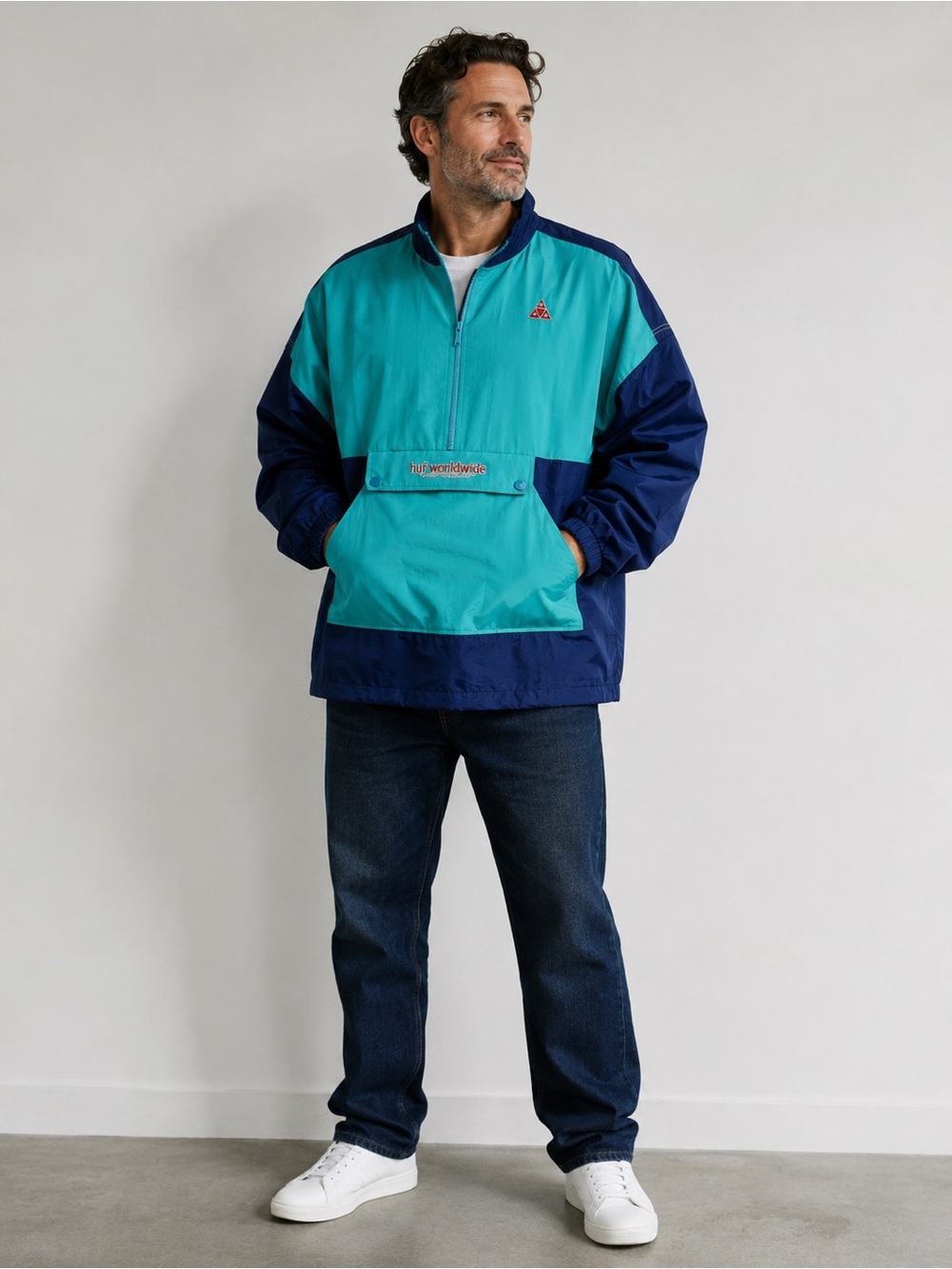NWT Huf Worldwide Quarter Zip Switzer Anorak Pullover Jacket Oversized XS/S